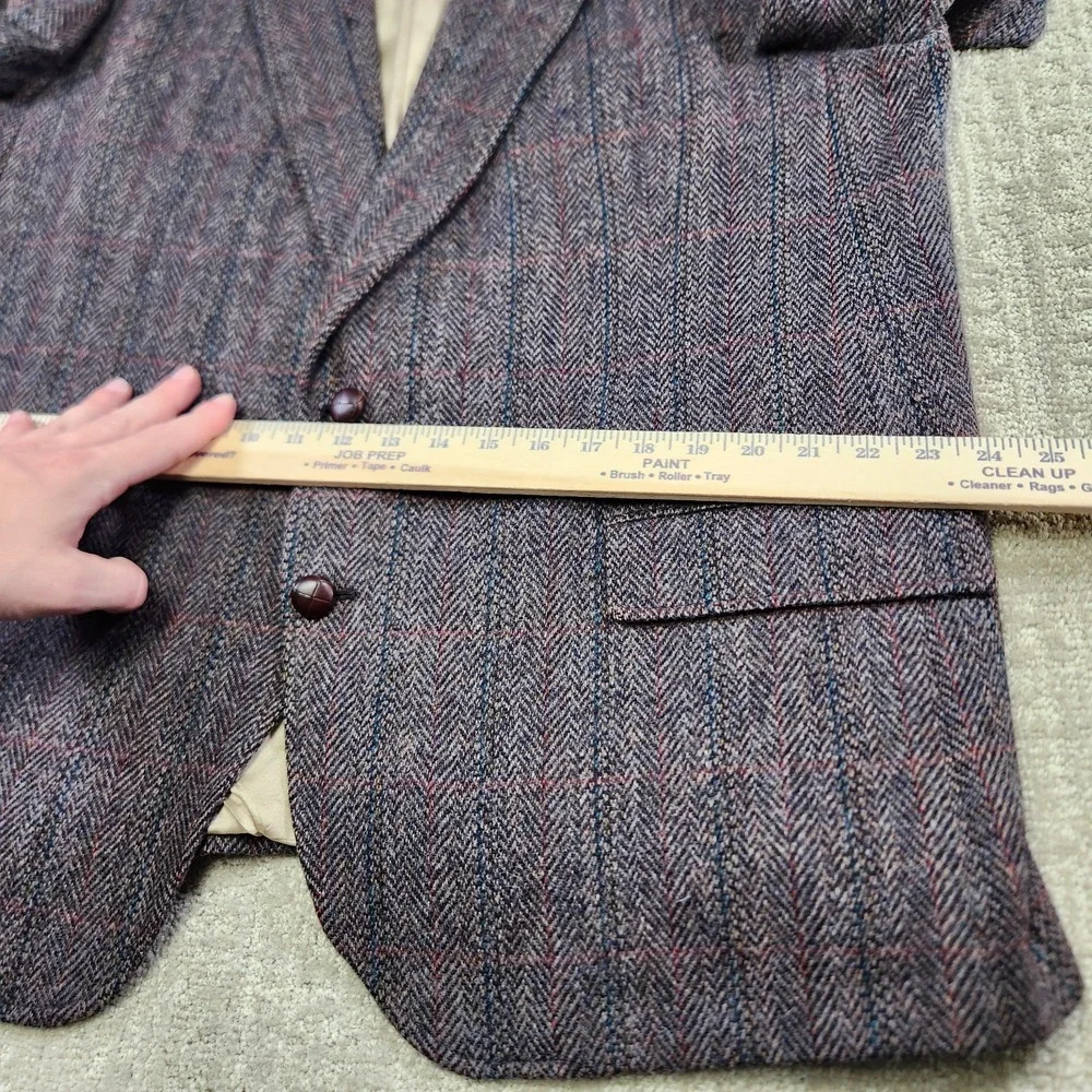 Vintage Manx Tweed Blazer Men 46 Herringbone Handwoven Wool Leather Button‎